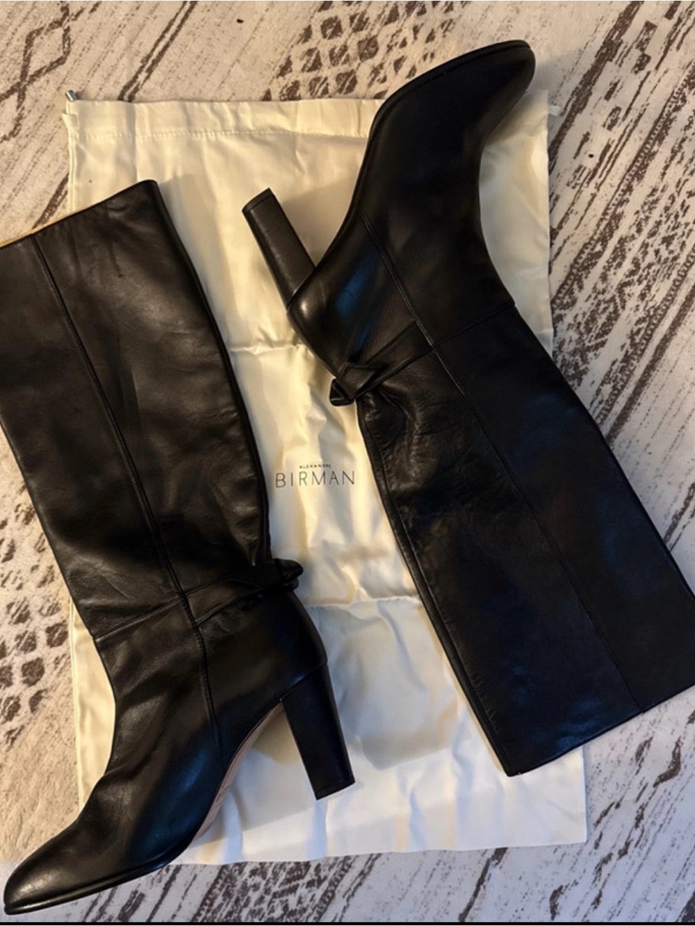 New Alexandre Birman Black Leather Over-the-Knee Knot-Detail Boots sz.8.5